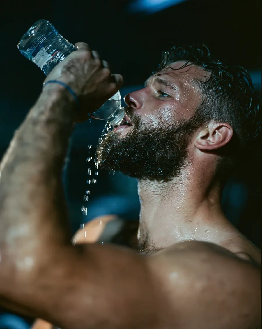 Athlet trinkt nach dem Training aus einer Flasche